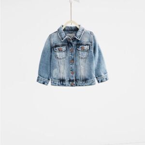 Zara medium wash distressed denim jacket  EUC 18-24 months